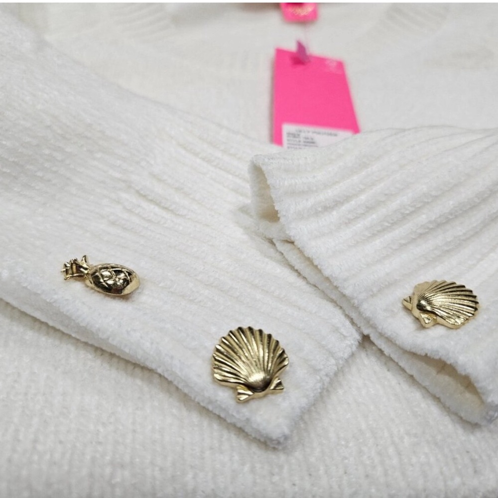Praxon Sweater - white, super soft with gold button accents on sleeves. - Picture 4 of 5